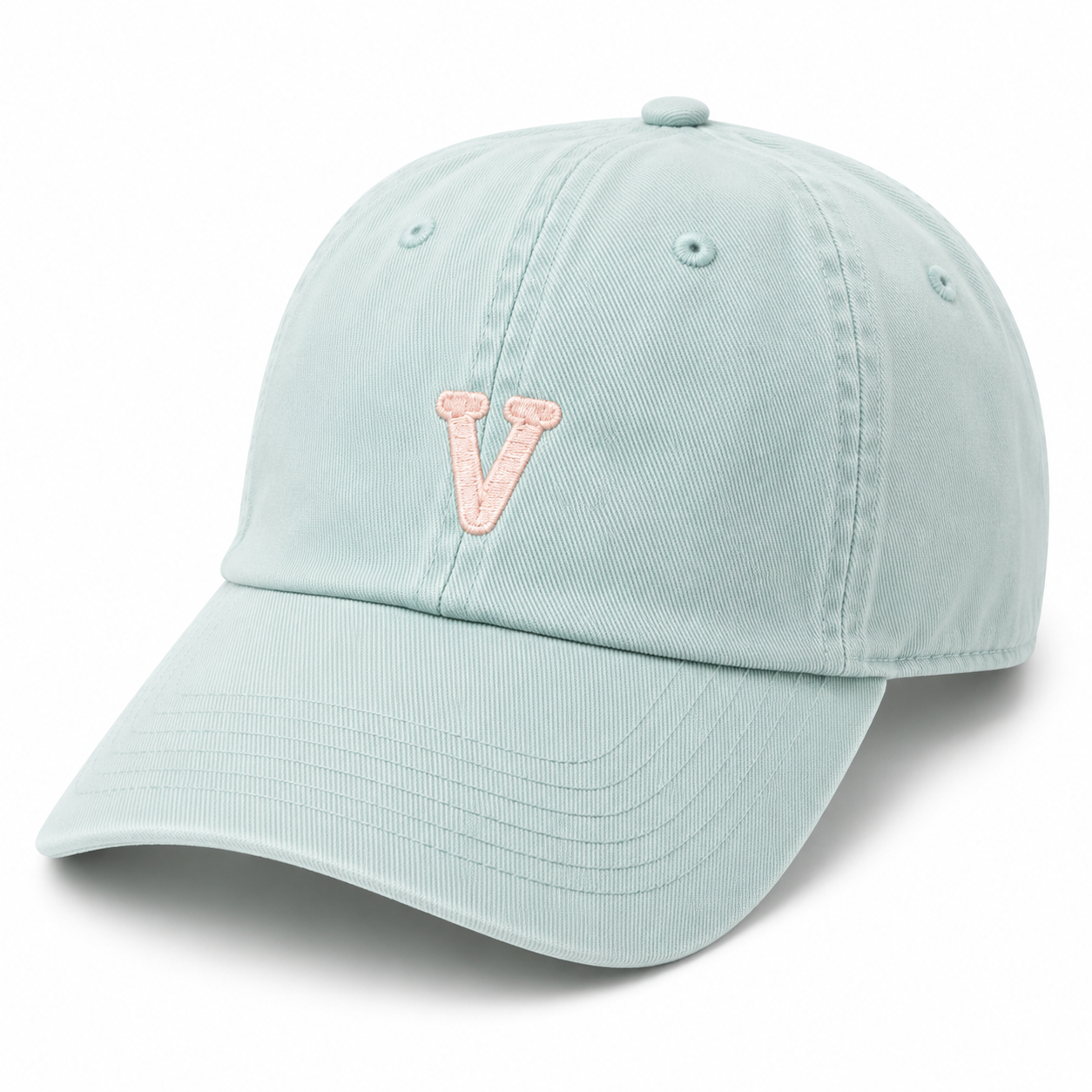 Light blue baseball cap with a White V logo, designed as a signature Victory Nursery gift.